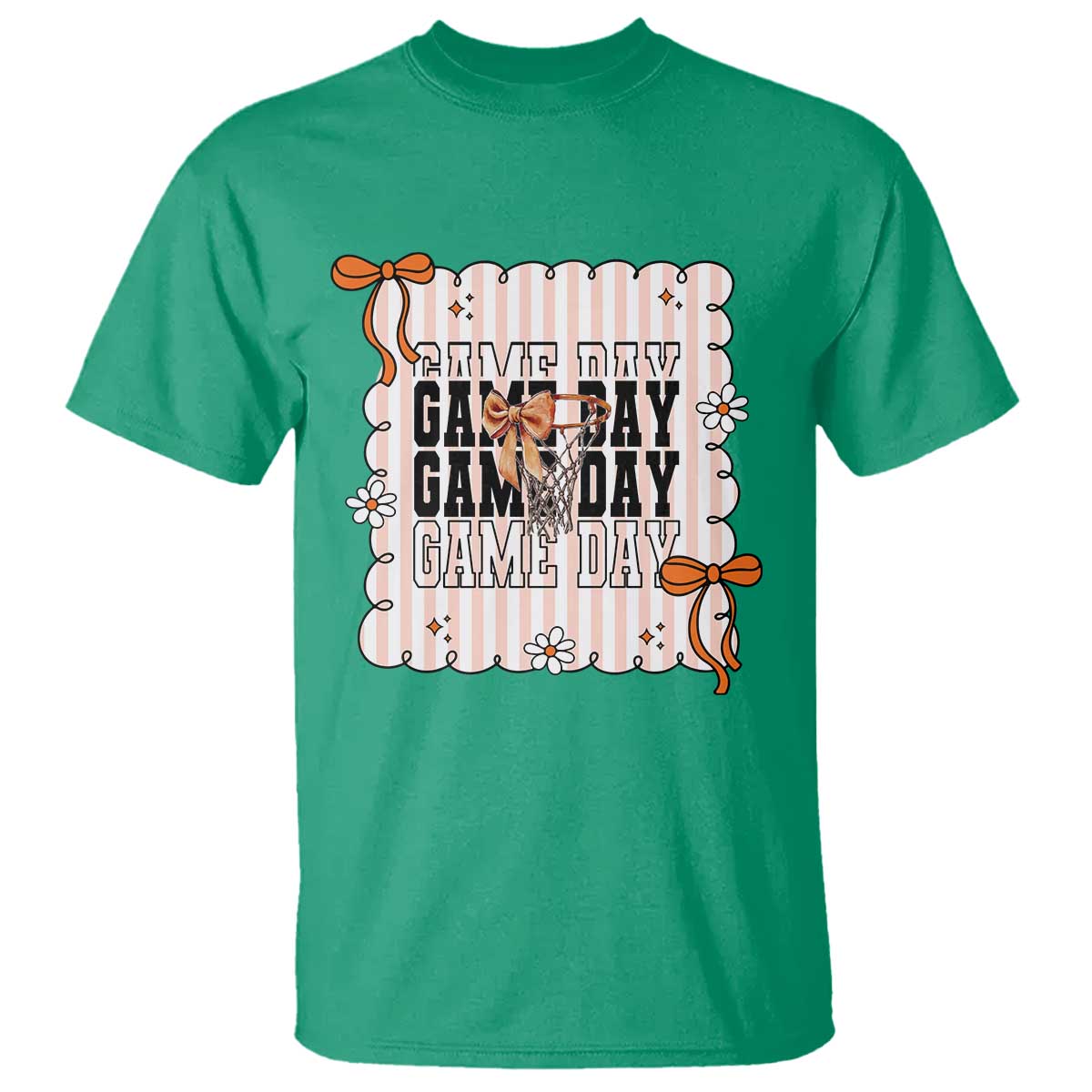 Basketball Game Day T Shirt Retro Coquette Bow Gift For Sport Lovers - Wonder Print Shop