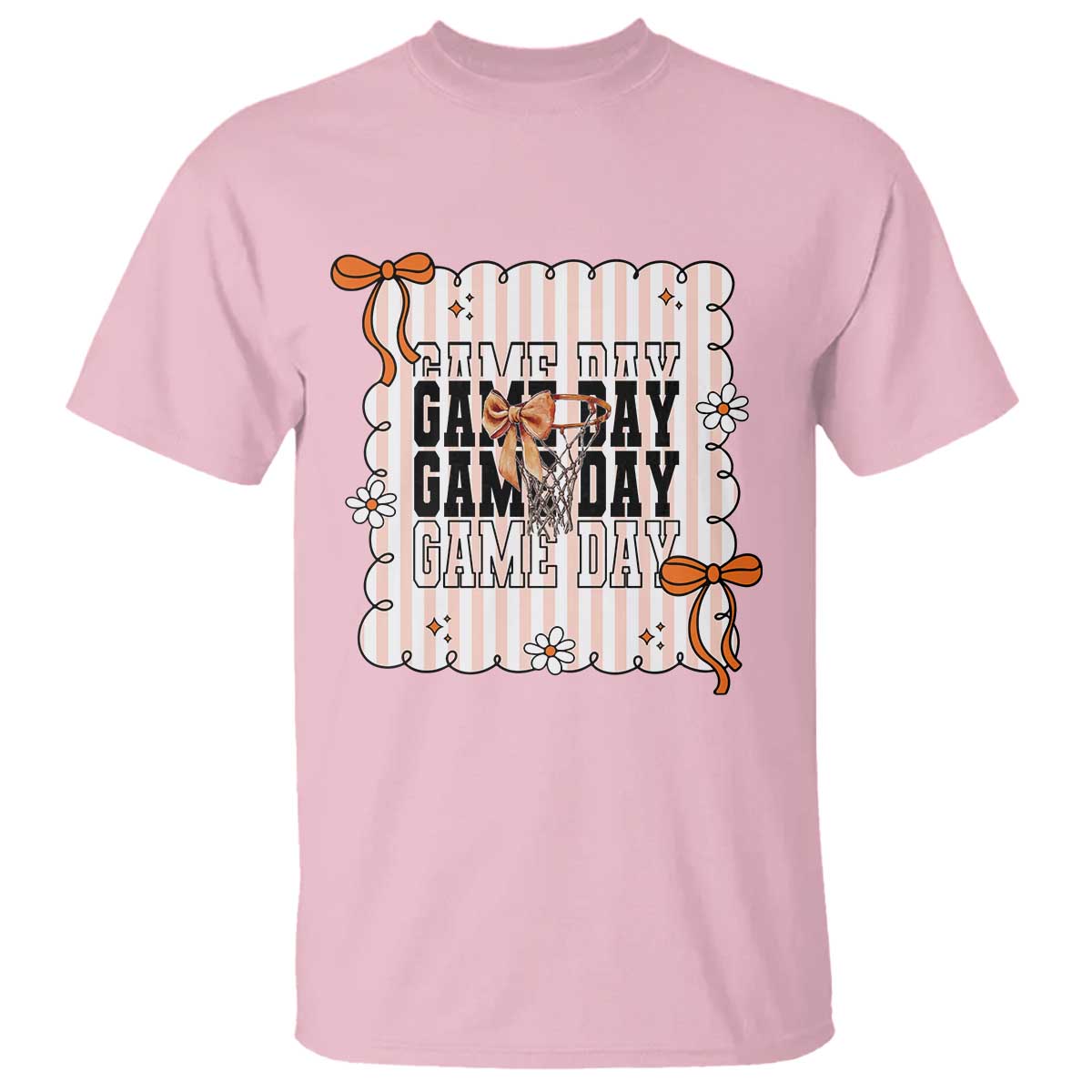 Basketball Game Day T Shirt Retro Coquette Bow Gift For Sport Lovers - Wonder Print Shop