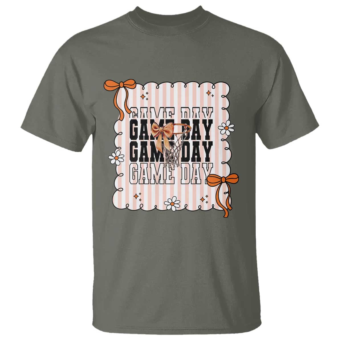 Basketball Game Day T Shirt Retro Coquette Bow Gift For Sport Lovers - Wonder Print Shop