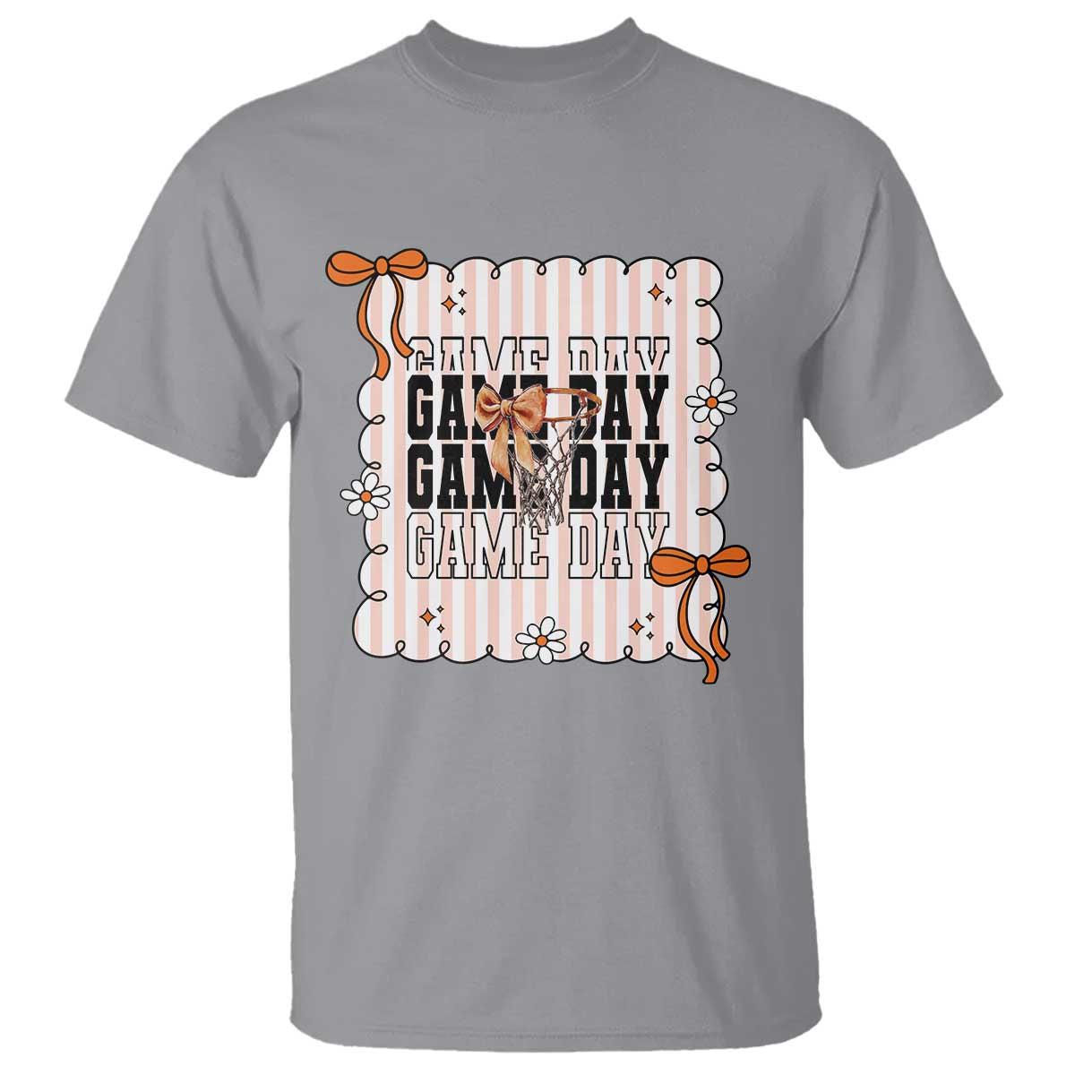 Basketball Game Day T Shirt Retro Coquette Bow Gift For Sport Lovers - Wonder Print Shop