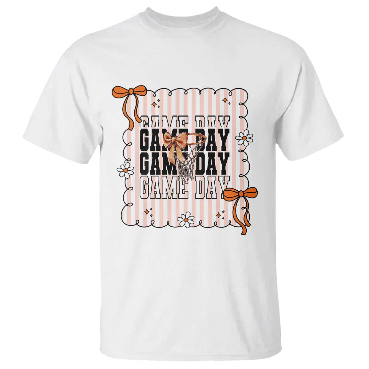 Basketball Game Day T Shirt Retro Coquette Bow Gift For Sport Lovers - Wonder Print Shop