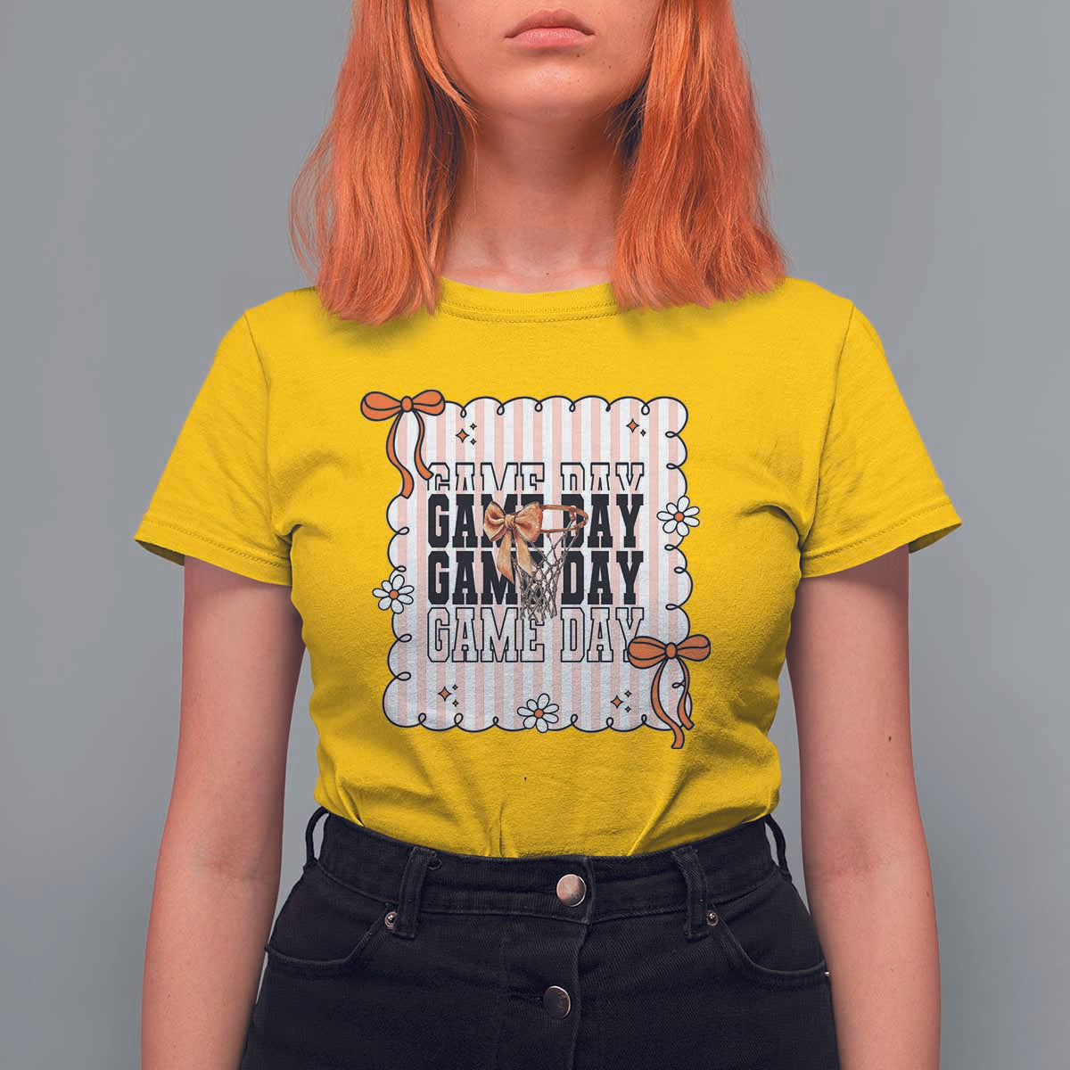 Basketball Game Day T Shirt For Women Retro Coquette Bow Gift For Sport Lovers - Wonder Print Shop