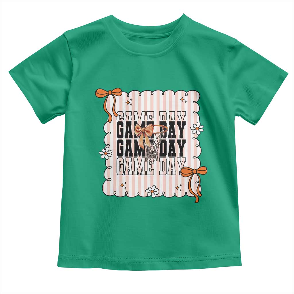 Basketball Game Day Toddler T Shirt Retro Coquette Bow Gift For Sport Lovers - Wonder Print Shop
