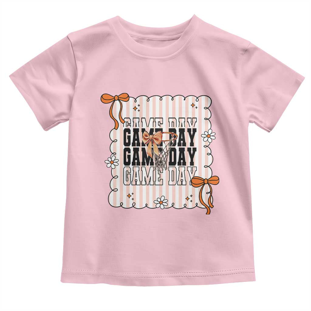 Basketball Game Day Toddler T Shirt Retro Coquette Bow Gift For Sport Lovers - Wonder Print Shop