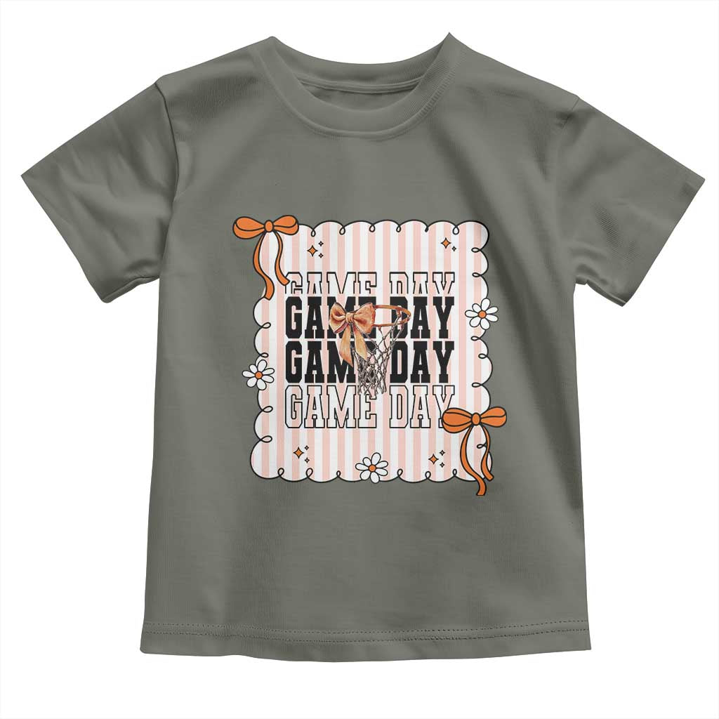 Basketball Game Day Toddler T Shirt Retro Coquette Bow Gift For Sport Lovers - Wonder Print Shop