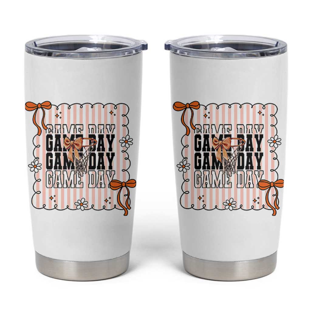 Basketball Game Day Tumbler Cup Retro Coquette Bow Gift For Sport Lovers