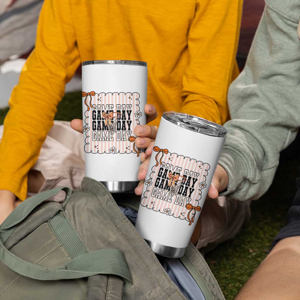 Basketball Game Day Tumbler Cup Retro Coquette Bow Gift For Sport Lovers