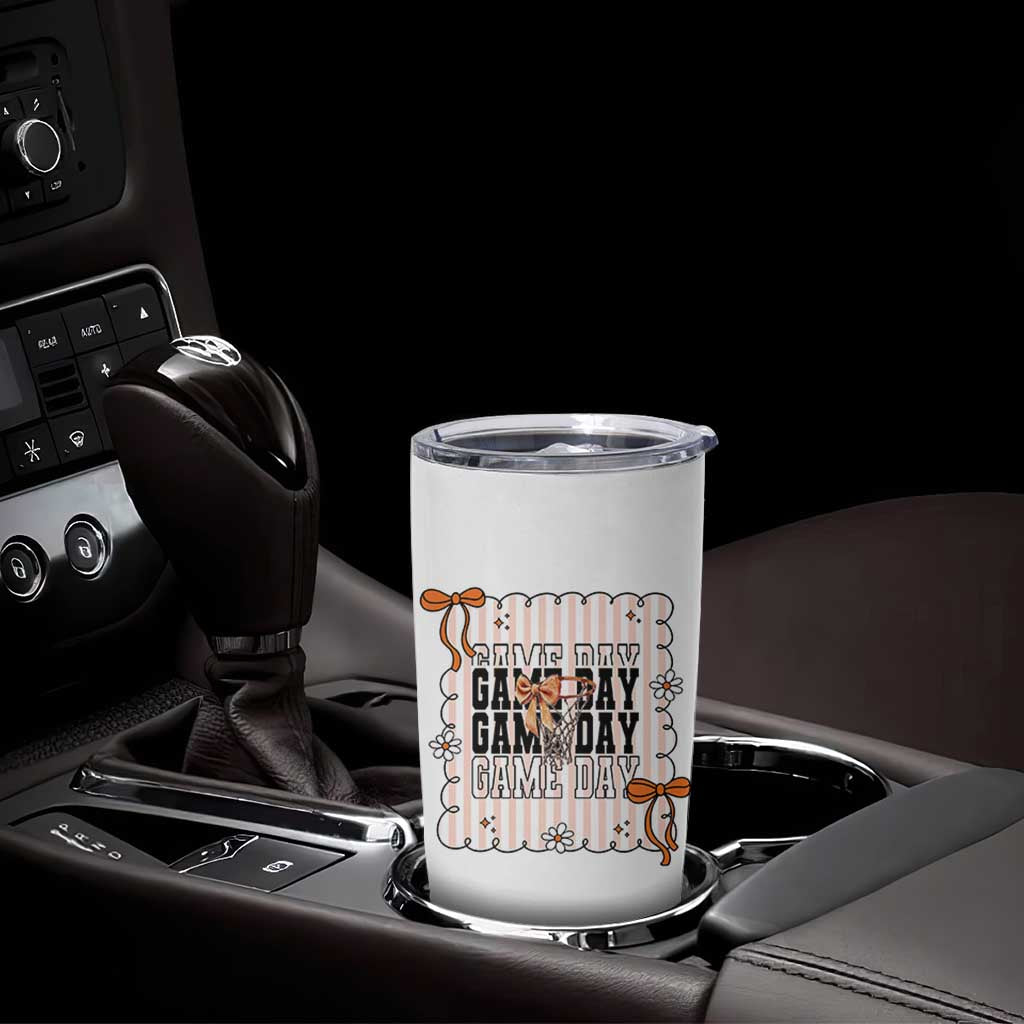 Basketball Game Day Tumbler Cup Retro Coquette Bow Gift For Sport Lovers