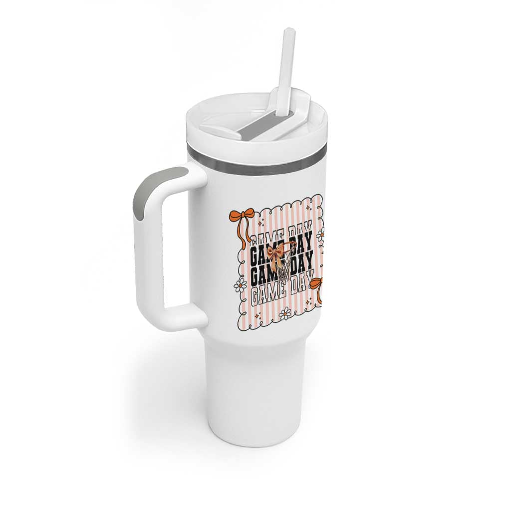 Basketball Game Day Tumbler With Handle Retro Coquette Bow Gift For Sport Lovers