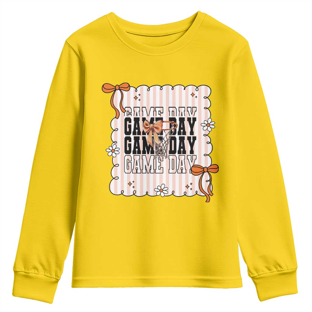 Basketball Game Day Youth Sweatshirt Retro Coquette Bow Gift For Sport Lovers - Wonder Print Shop