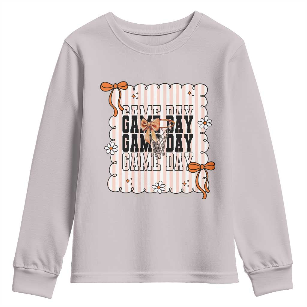 Basketball Game Day Youth Sweatshirt Retro Coquette Bow Gift For Sport Lovers - Wonder Print Shop