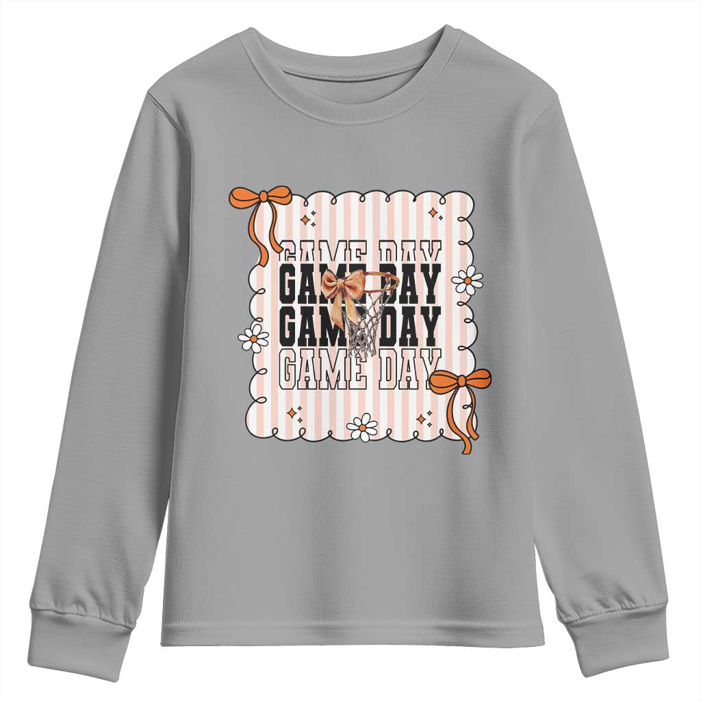Basketball Game Day Youth Sweatshirt Retro Coquette Bow Gift For Sport Lovers - Wonder Print Shop