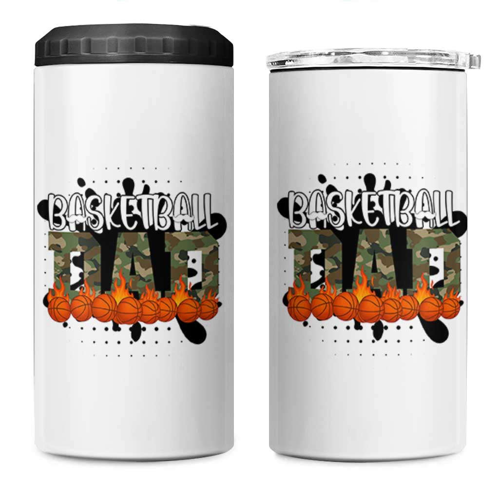 Basketball Dad 4 in 1 Can Cooler Tumbler Camouflage Flame Graphic For Sport Lover