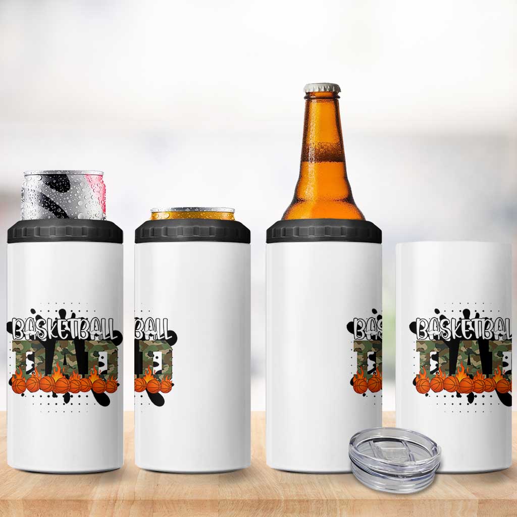 Basketball Dad 4 in 1 Can Cooler Tumbler Camouflage Flame Graphic For Sport Lover