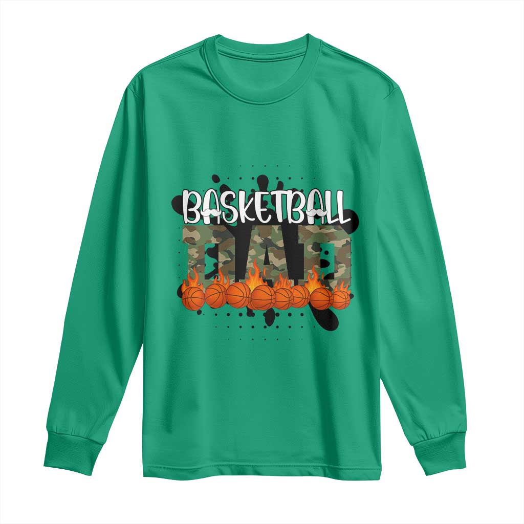 Basketball Dad Long Sleeve Shirt Camouflage Flame Graphic For Sport Lover - Wonder Print Shop