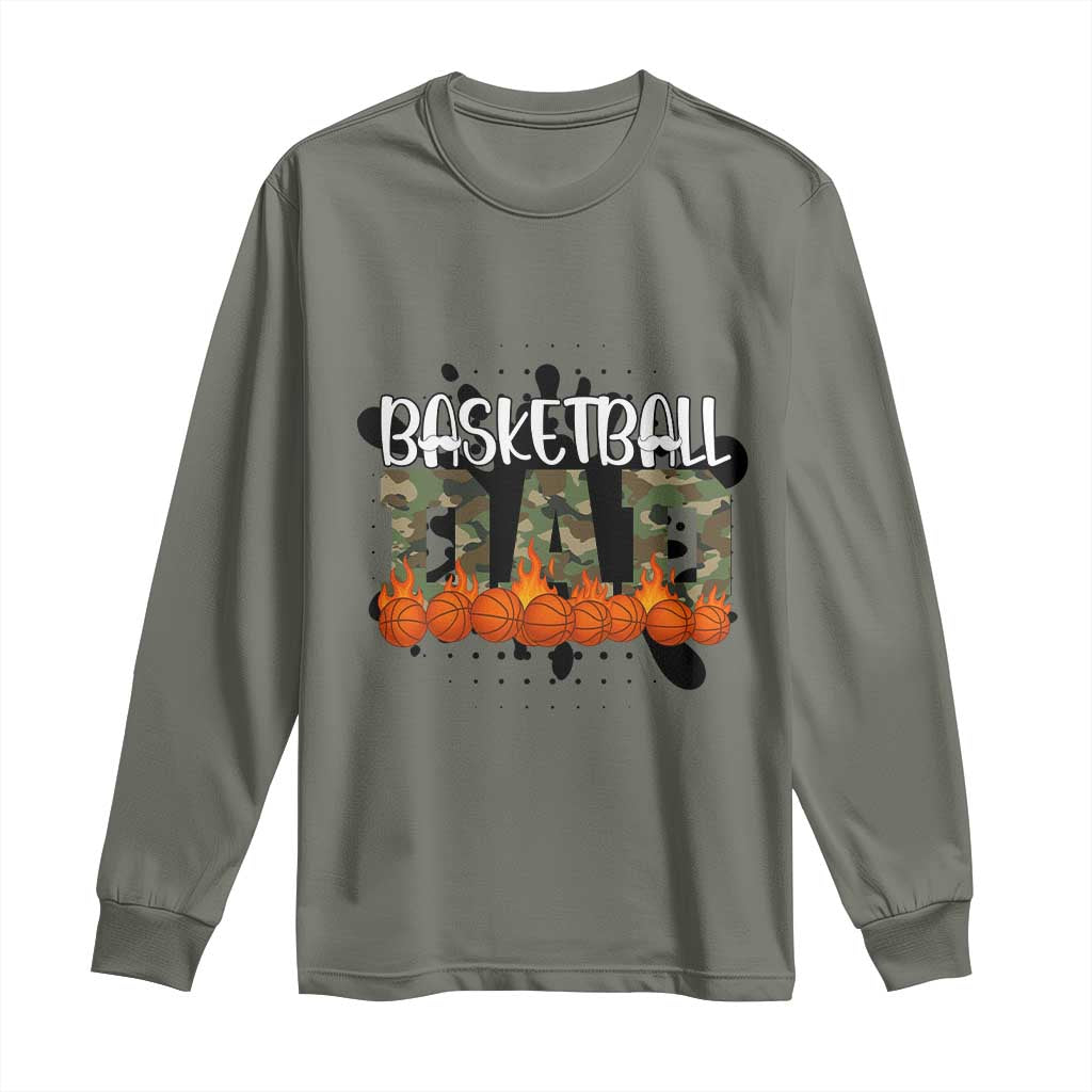 Basketball Dad Long Sleeve Shirt Camouflage Flame Graphic For Sport Lover - Wonder Print Shop