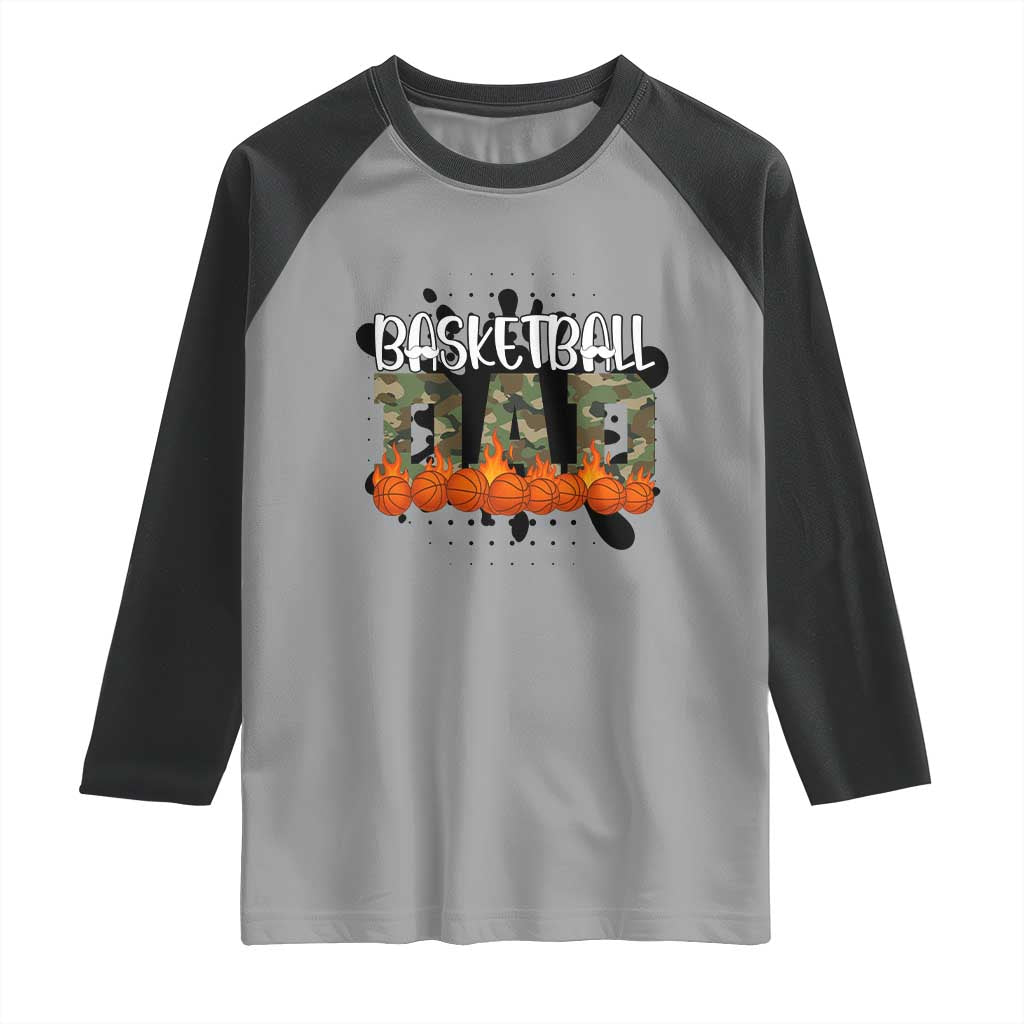 Basketball Dad Raglan Shirt Camouflage Flame Graphic For Sport Lover - Wonder Print Shop