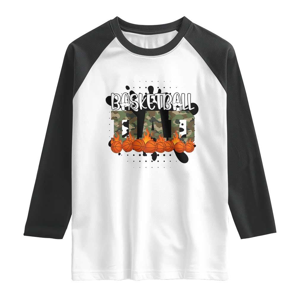 Basketball Dad Raglan Shirt Camouflage Flame Graphic For Sport Lover - Wonder Print Shop