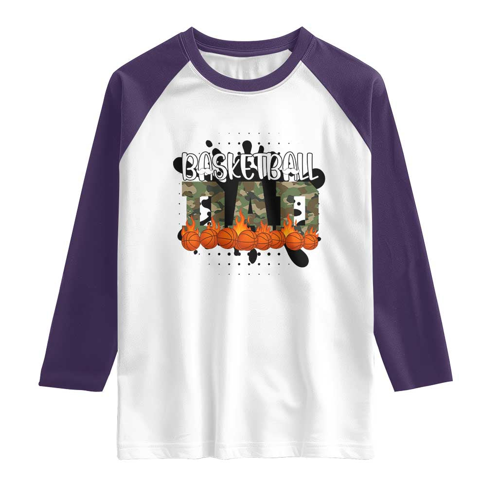 Basketball Dad Raglan Shirt Camouflage Flame Graphic For Sport Lover - Wonder Print Shop