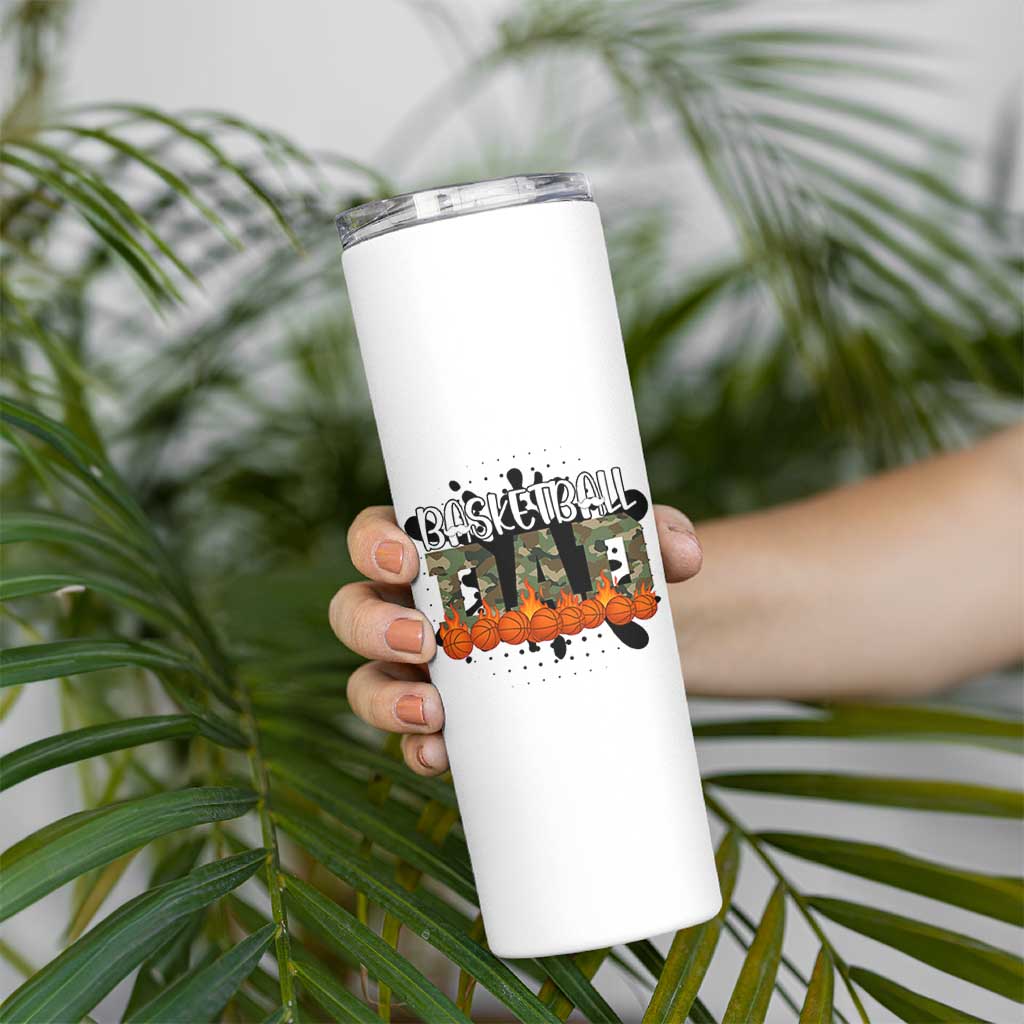 Basketball Dad Skinny Tumbler Camouflage Flame Graphic For Sport Lover