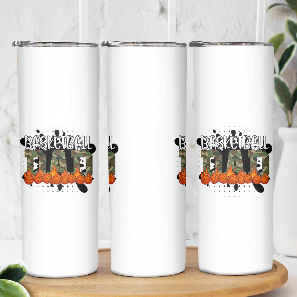 Basketball Dad Skinny Tumbler Camouflage Flame Graphic For Sport Lover