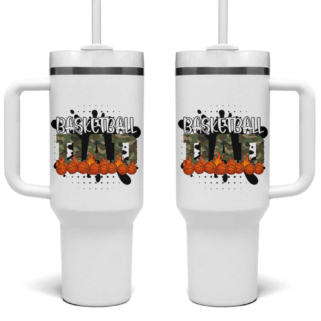 Basketball Dad Tumbler With Handle Camouflage Flame Graphic For Sport Lover