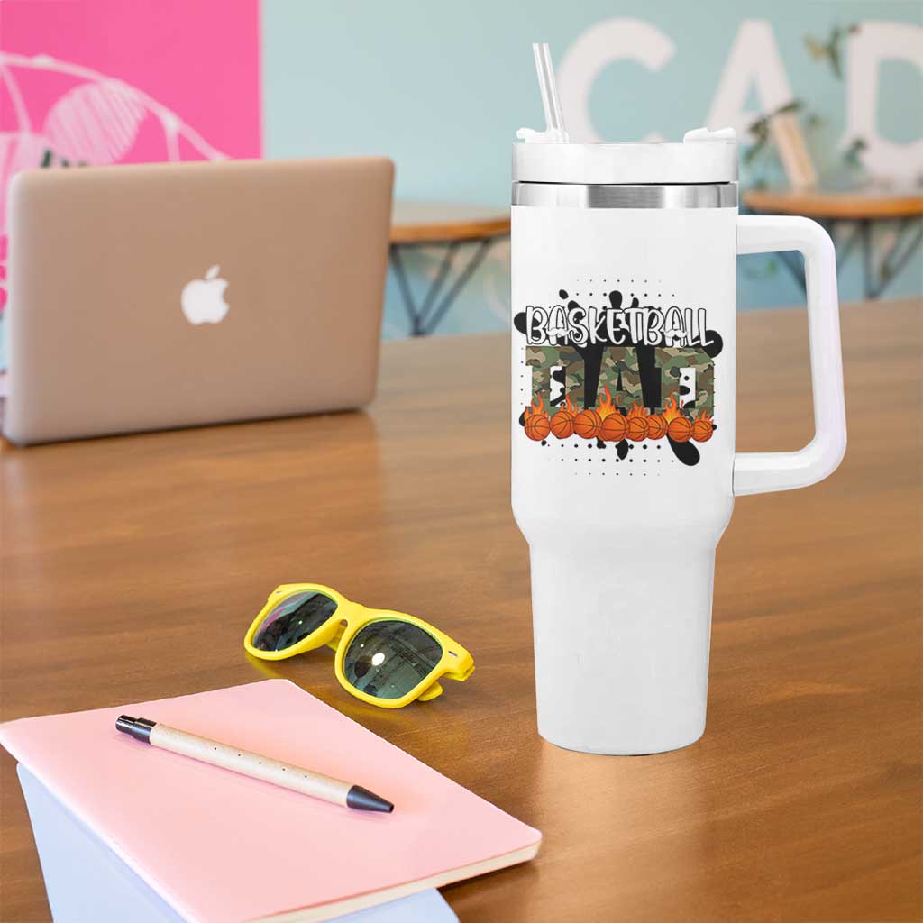 Basketball Dad Tumbler With Handle Camouflage Flame Graphic For Sport Lover