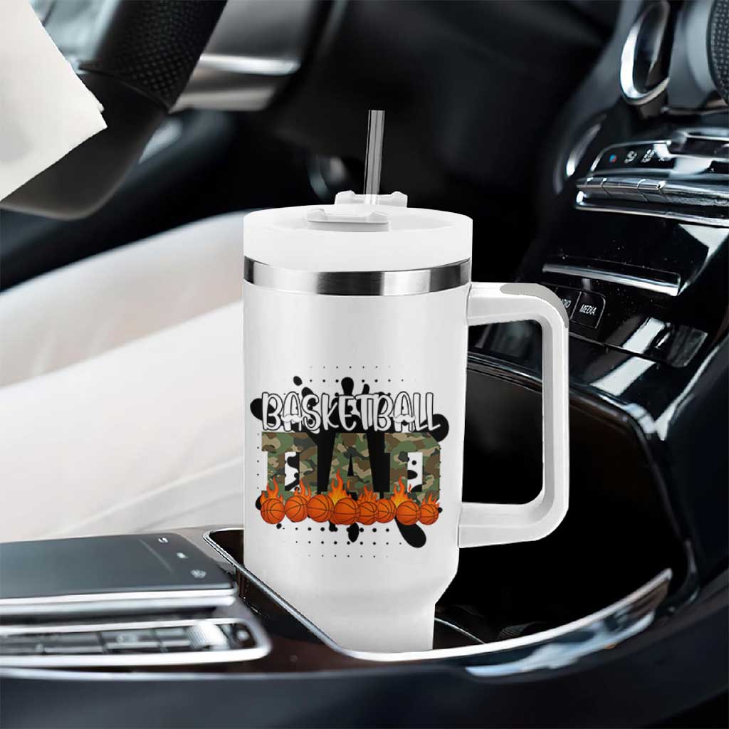 Basketball Dad Tumbler With Handle Camouflage Flame Graphic For Sport Lover