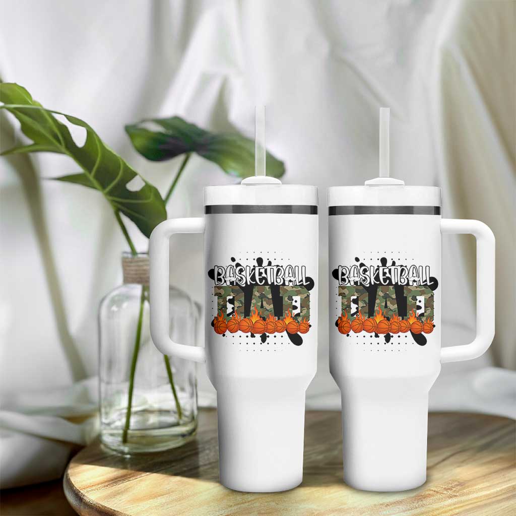 Basketball Dad Tumbler With Handle Camouflage Flame Graphic For Sport Lover