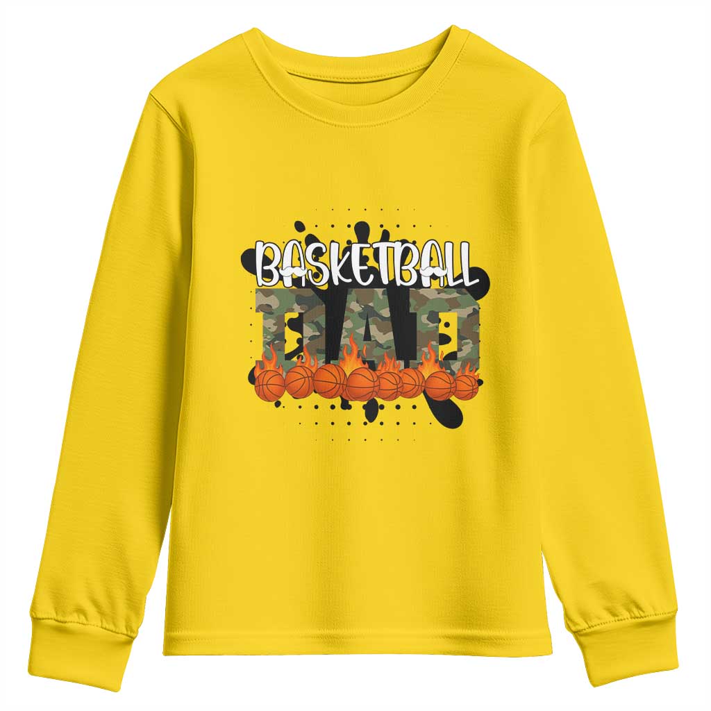 Basketball Dad Youth Sweatshirt Camouflage Flame Graphic For Sport Lover - Wonder Print Shop