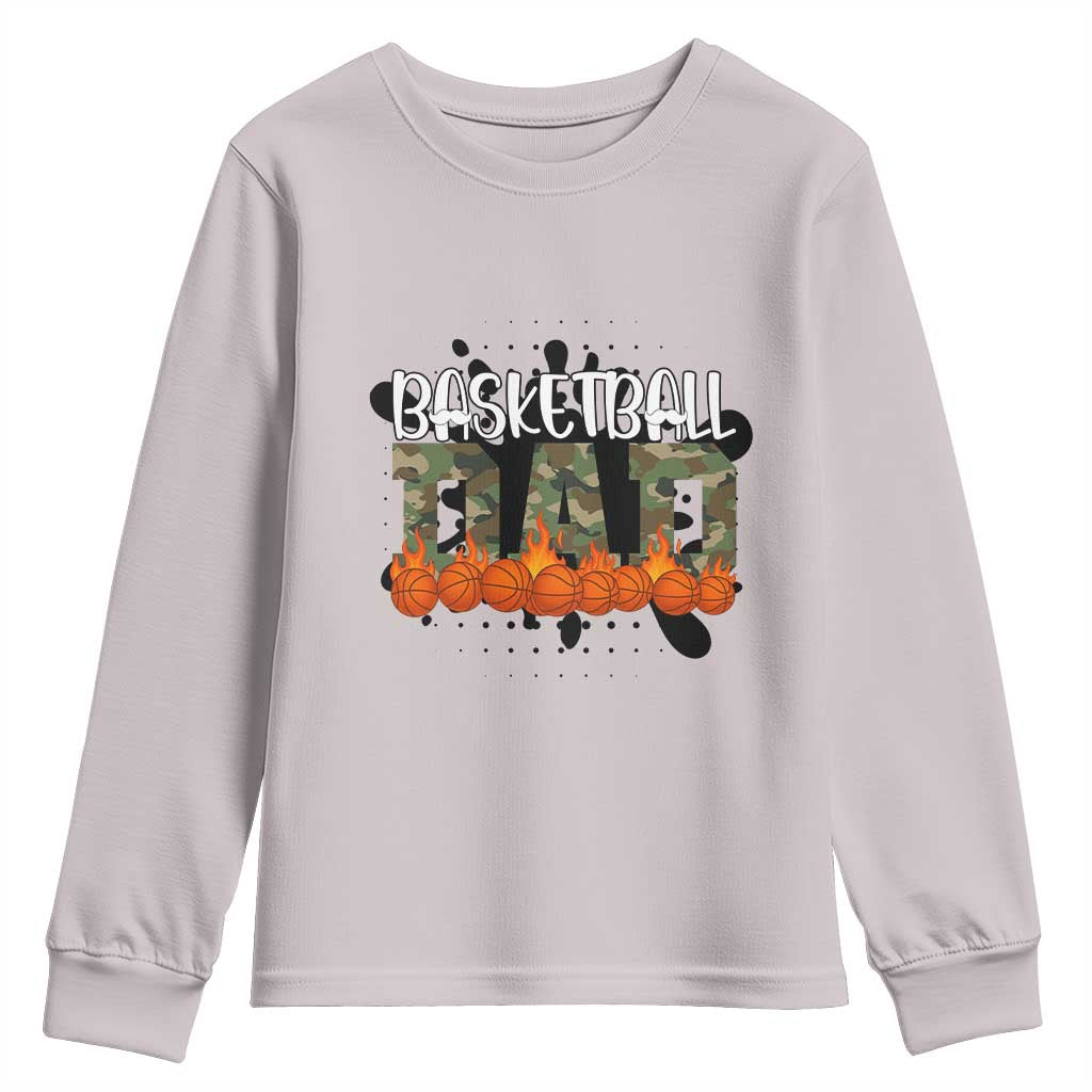 Basketball Dad Youth Sweatshirt Camouflage Flame Graphic For Sport Lover - Wonder Print Shop