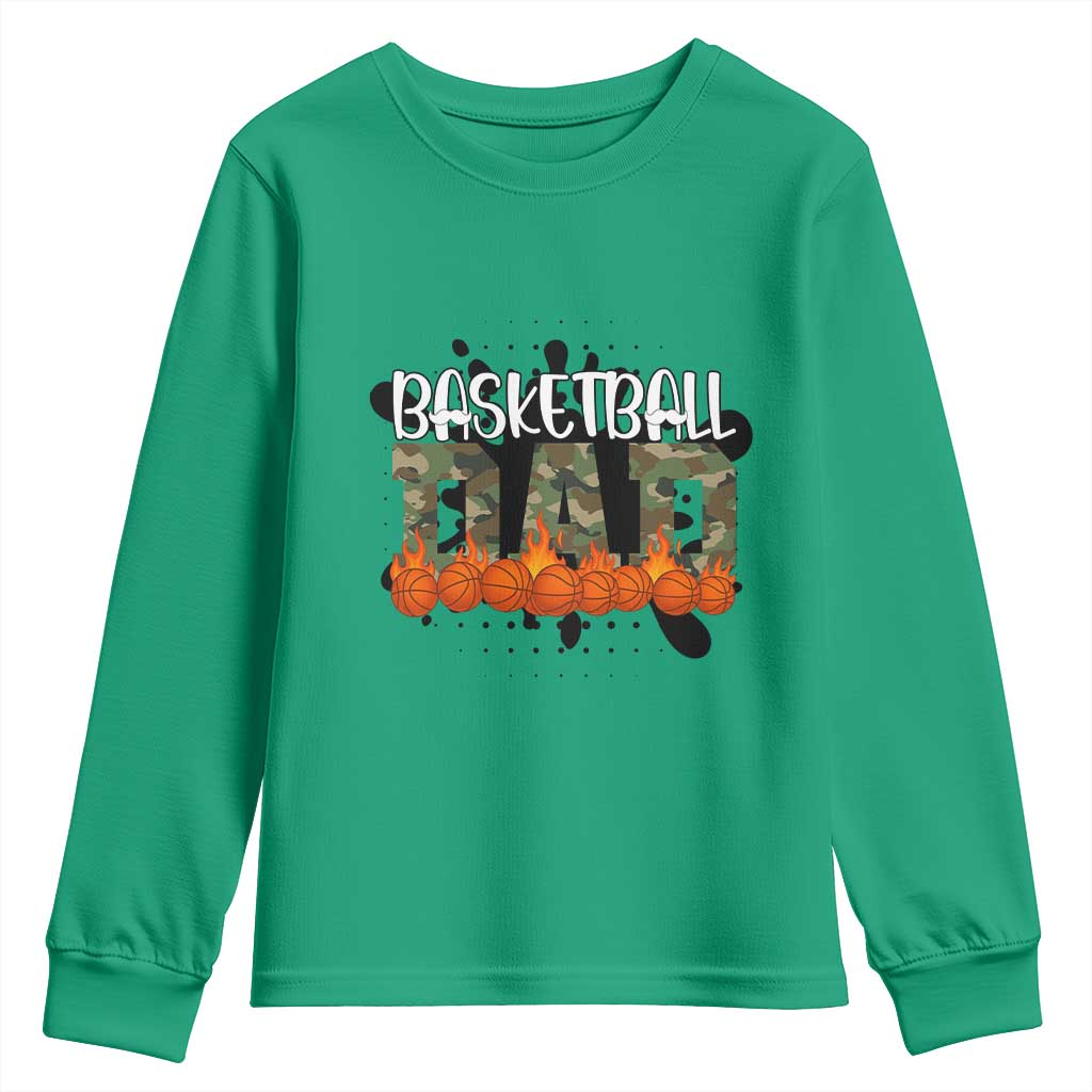 Basketball Dad Youth Sweatshirt Camouflage Flame Graphic For Sport Lover - Wonder Print Shop