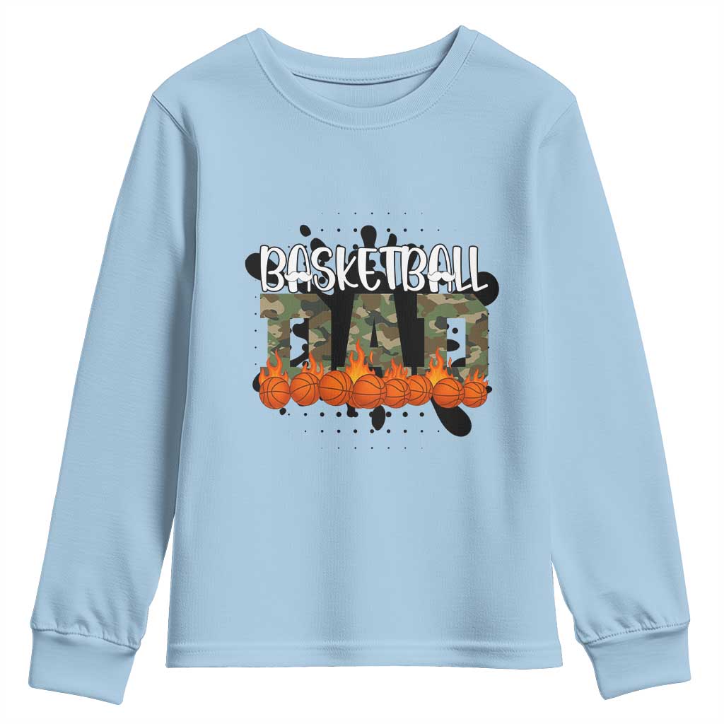 Basketball Dad Youth Sweatshirt Camouflage Flame Graphic For Sport Lover - Wonder Print Shop