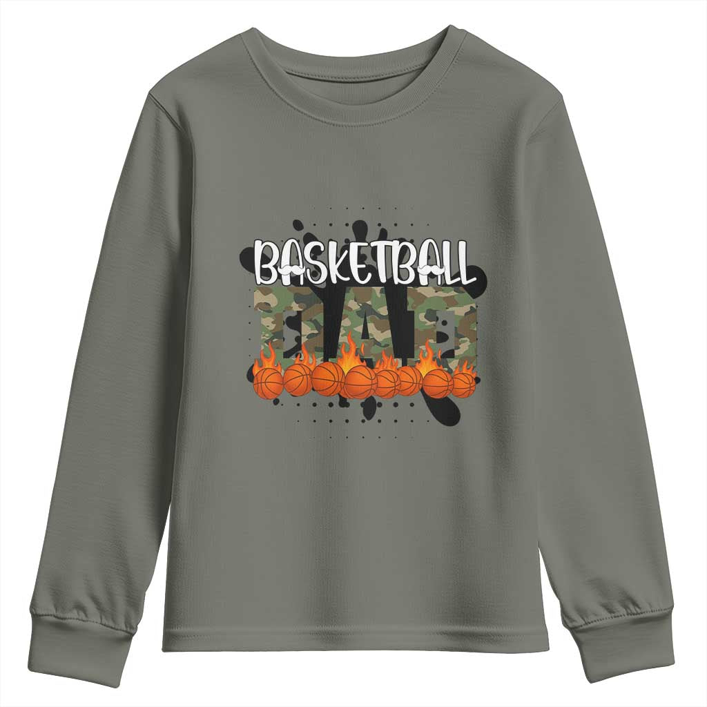 Basketball Dad Youth Sweatshirt Camouflage Flame Graphic For Sport Lover - Wonder Print Shop