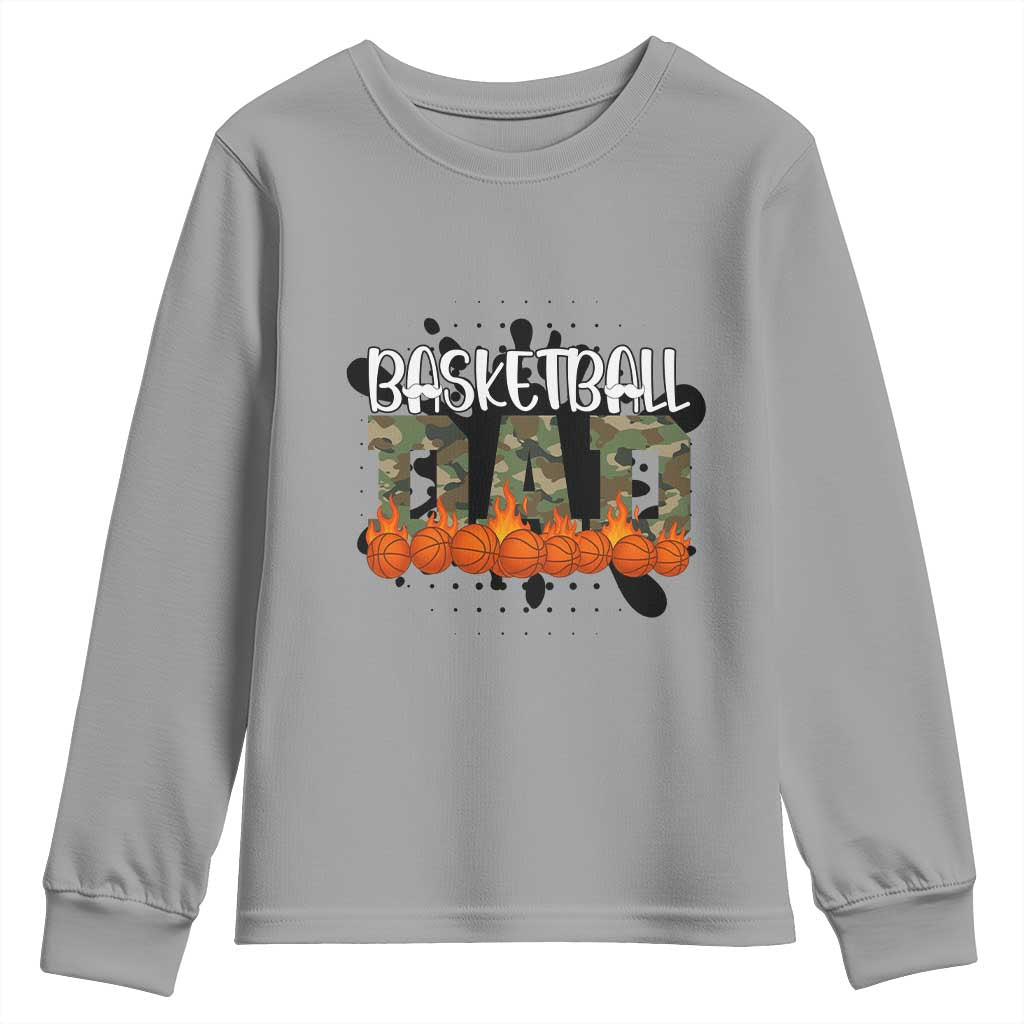 Basketball Dad Youth Sweatshirt Camouflage Flame Graphic For Sport Lover - Wonder Print Shop