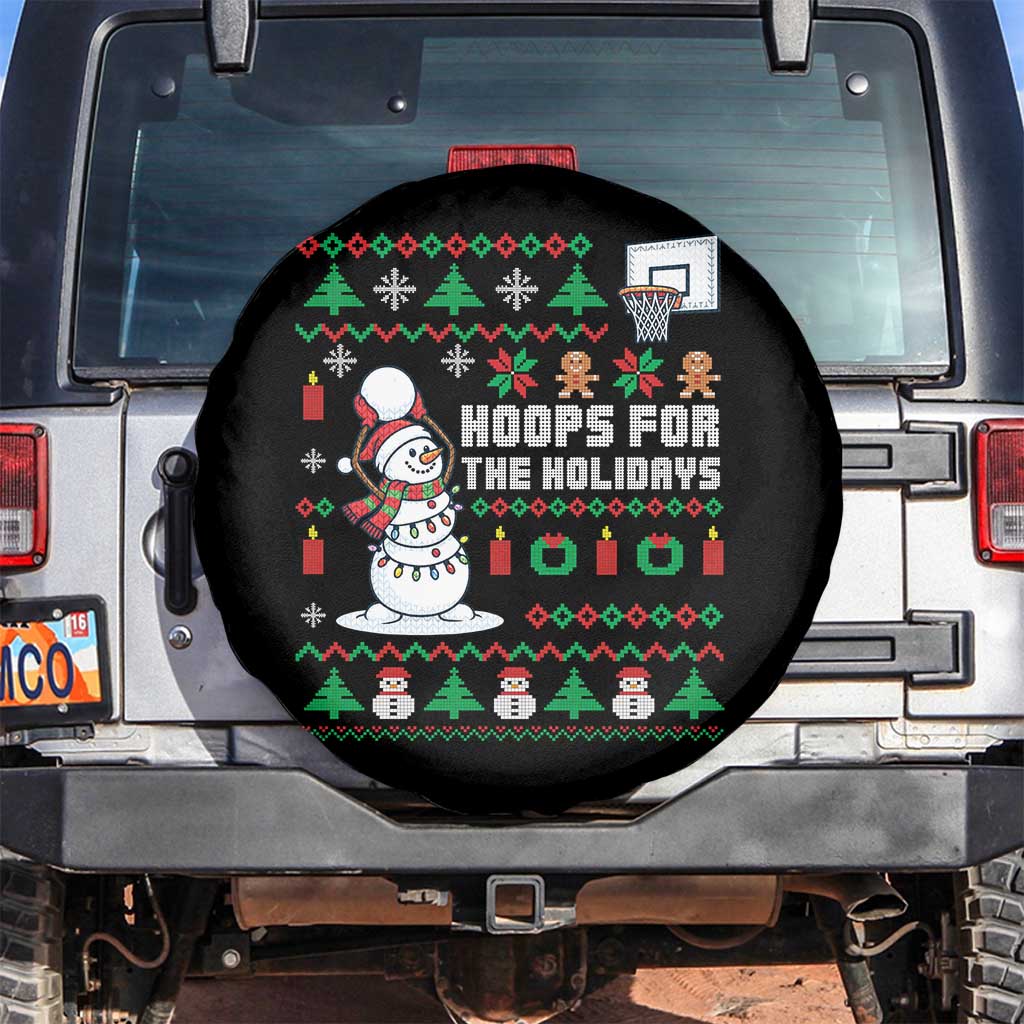 Funny Christmas Basketball Snowmen Spare Tire Cover Hoops For The Holidays Ugly Sweater - Wonder Print Shop
