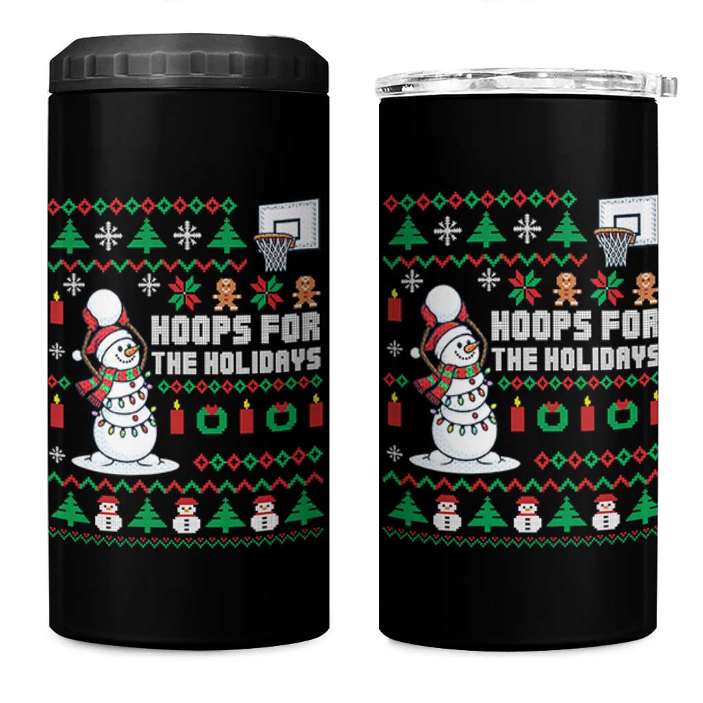 Funny Christmas Basketball Snowmen 4 in 1 Can Cooler Tumbler Hoops For The Holidays Ugly Sweater