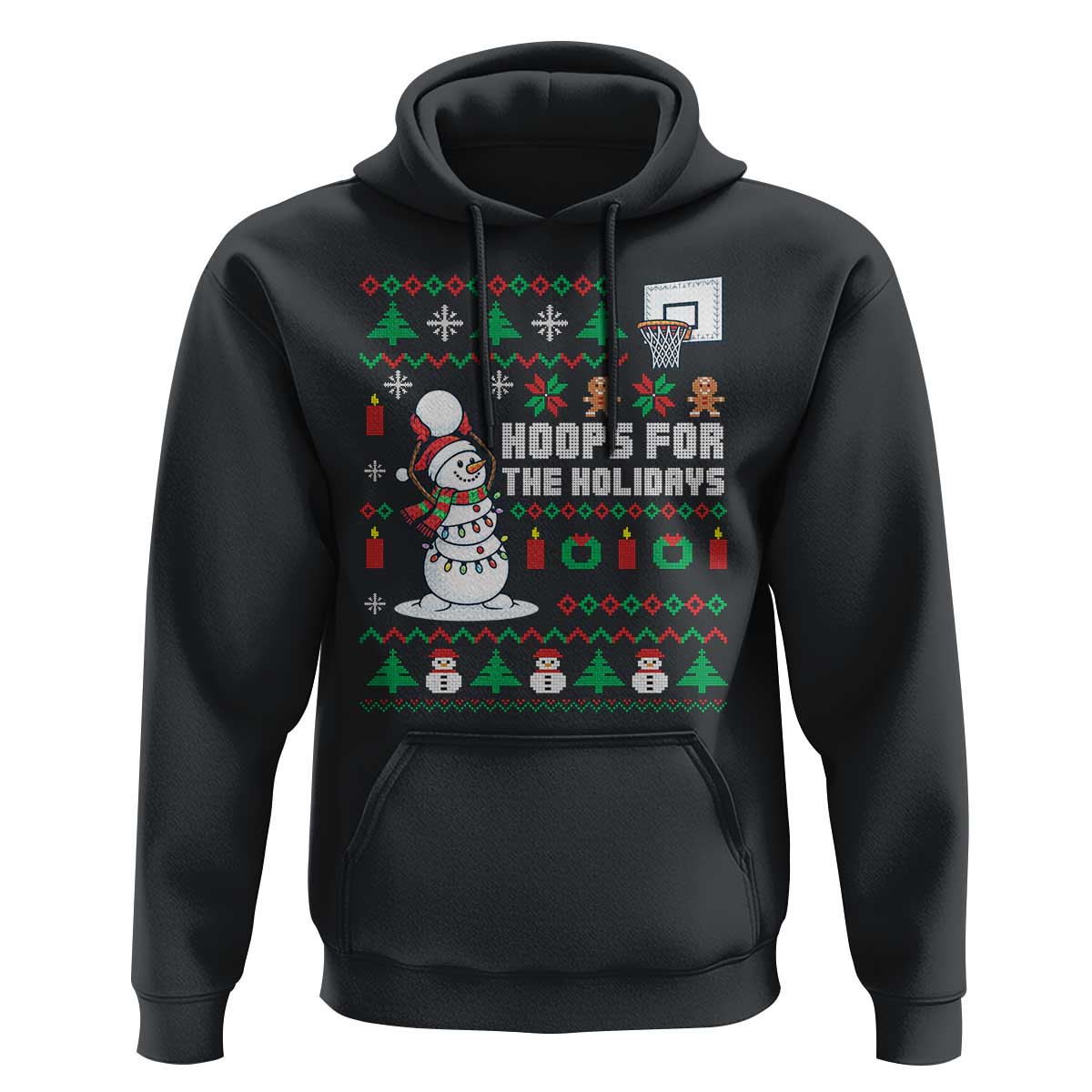 Funny Christmas Basketball Snowmen Hoodie Hoops For The Holidays Ugly Sweater - Wonder Print Shop