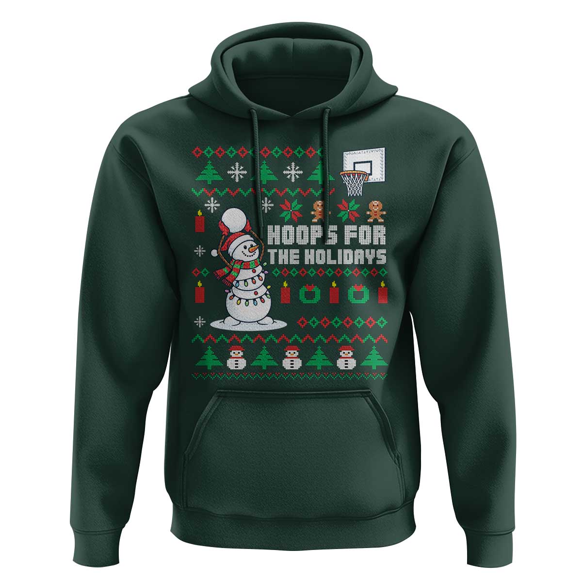 Funny Christmas Basketball Snowmen Hoodie Hoops For The Holidays Ugly Sweater - Wonder Print Shop
