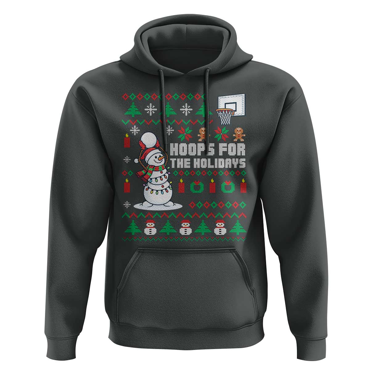 Funny Christmas Basketball Snowmen Hoodie Hoops For The Holidays Ugly Sweater - Wonder Print Shop
