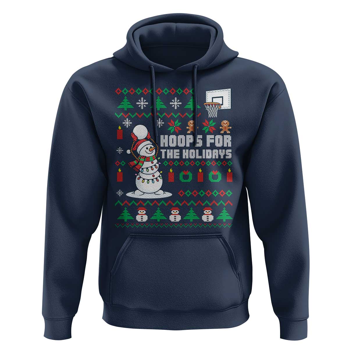 Funny Christmas Basketball Snowmen Hoodie Hoops For The Holidays Ugly Sweater - Wonder Print Shop