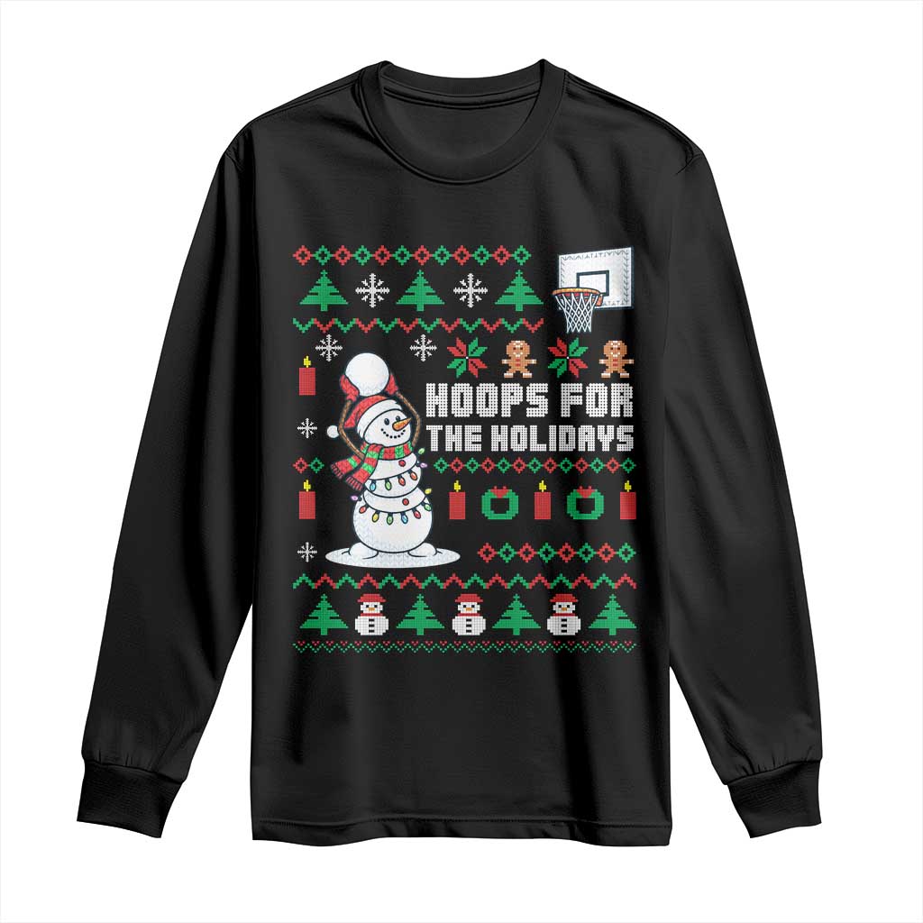Funny Christmas Basketball Snowmen Long Sleeve Shirt Hoops For The Holidays Ugly Sweater - Wonder Print Shop