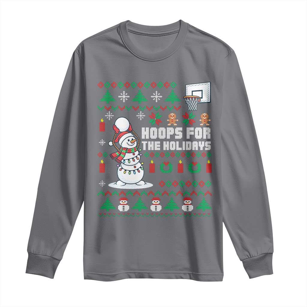 Funny Christmas Basketball Snowmen Long Sleeve Shirt Hoops For The Holidays Ugly Sweater - Wonder Print Shop