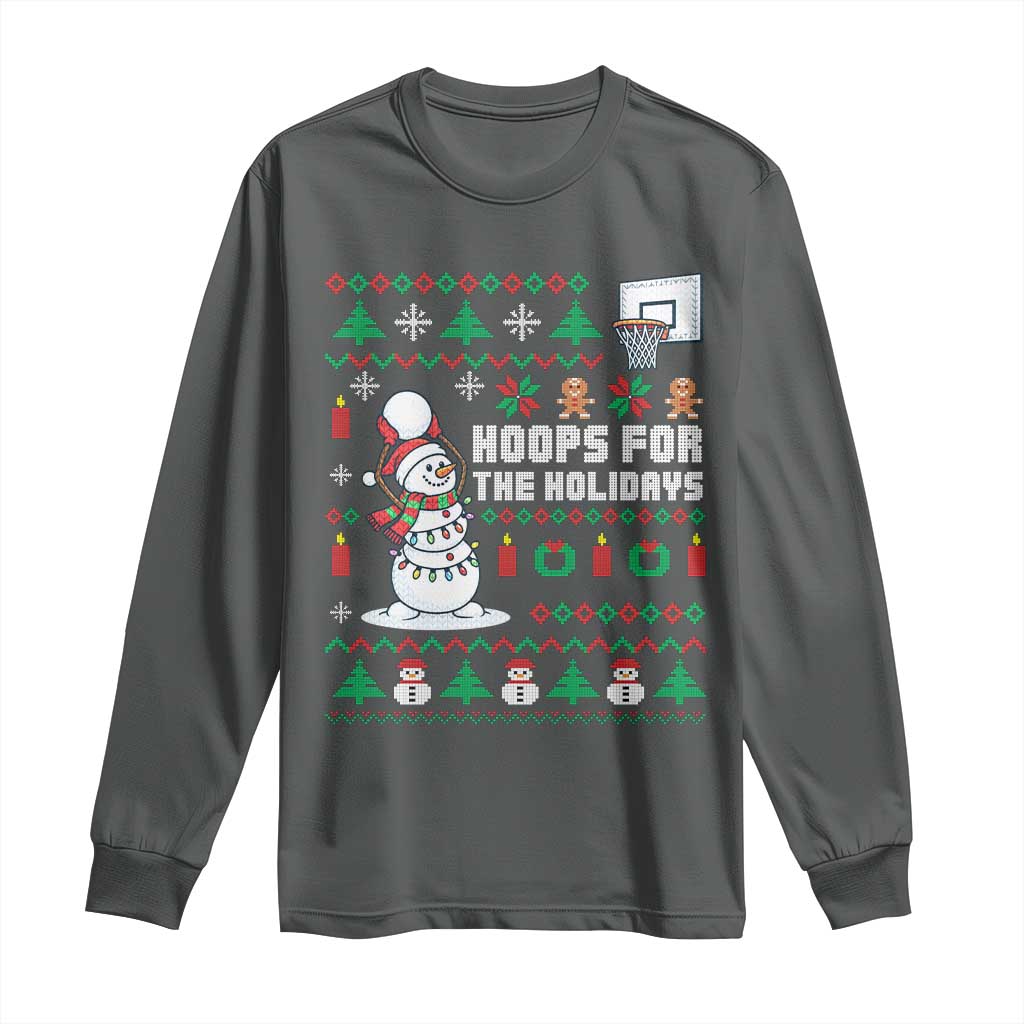 Funny Christmas Basketball Snowmen Long Sleeve Shirt Hoops For The Holidays Ugly Sweater - Wonder Print Shop