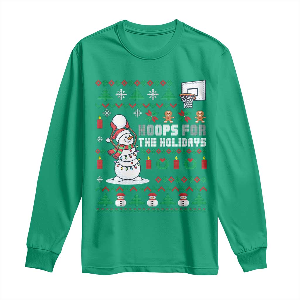 Funny Christmas Basketball Snowmen Long Sleeve Shirt Hoops For The Holidays Ugly Sweater - Wonder Print Shop
