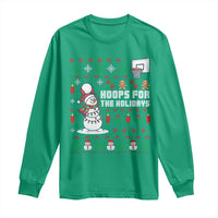 Funny Christmas Basketball Snowmen Long Sleeve Shirt Hoops For The Holidays Ugly Sweater - Wonder Print Shop