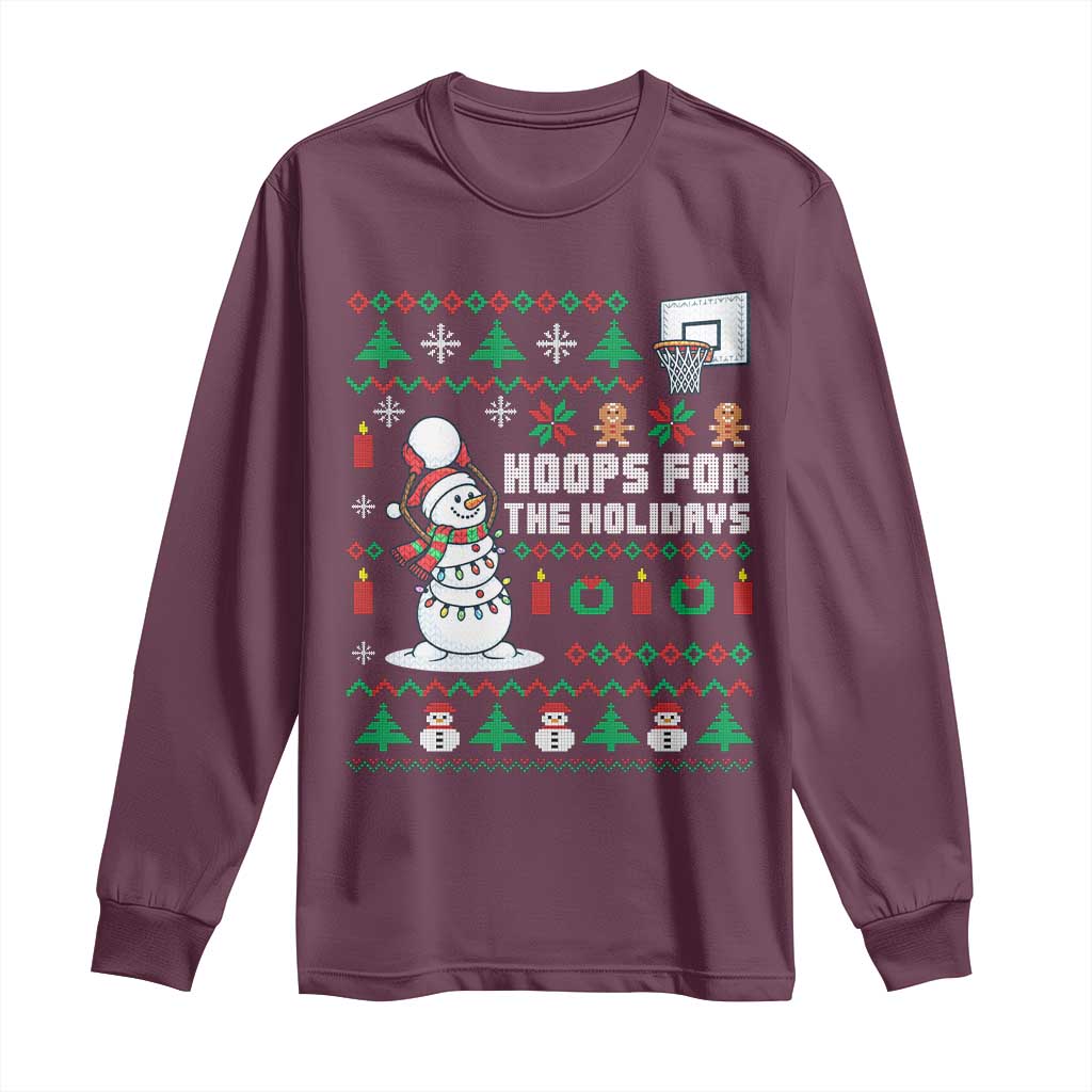 Funny Christmas Basketball Snowmen Long Sleeve Shirt Hoops For The Holidays Ugly Sweater - Wonder Print Shop