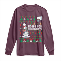 Funny Christmas Basketball Snowmen Long Sleeve Shirt Hoops For The Holidays Ugly Sweater - Wonder Print Shop