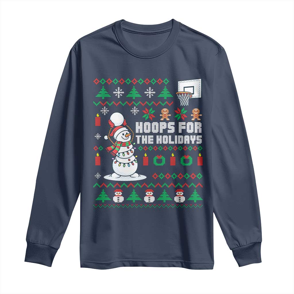 Funny Christmas Basketball Snowmen Long Sleeve Shirt Hoops For The Holidays Ugly Sweater - Wonder Print Shop