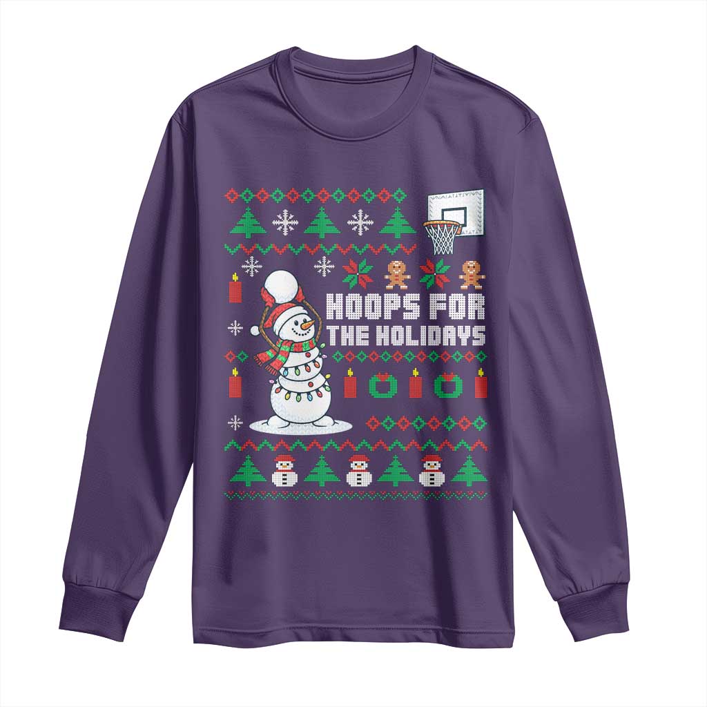 Funny Christmas Basketball Snowmen Long Sleeve Shirt Hoops For The Holidays Ugly Sweater - Wonder Print Shop